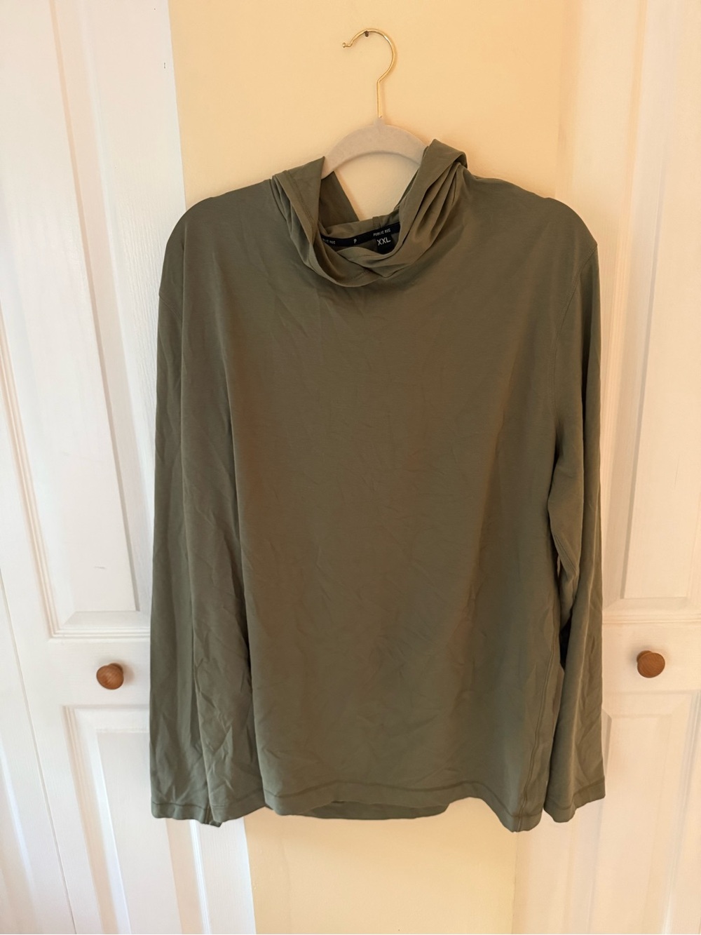 Men's Olive Green Long-Sleeve Cowl Neck Hoodie - public rec